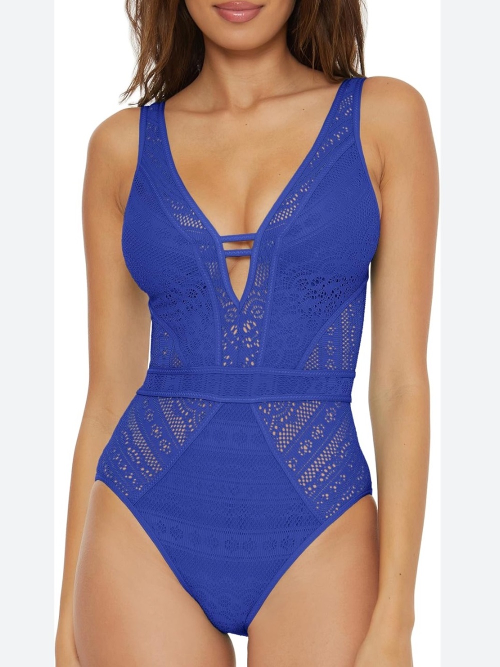 Becca Rebecca Virtue Color Play Crochet One Piece Swimsuit in Ultramarine M NWT